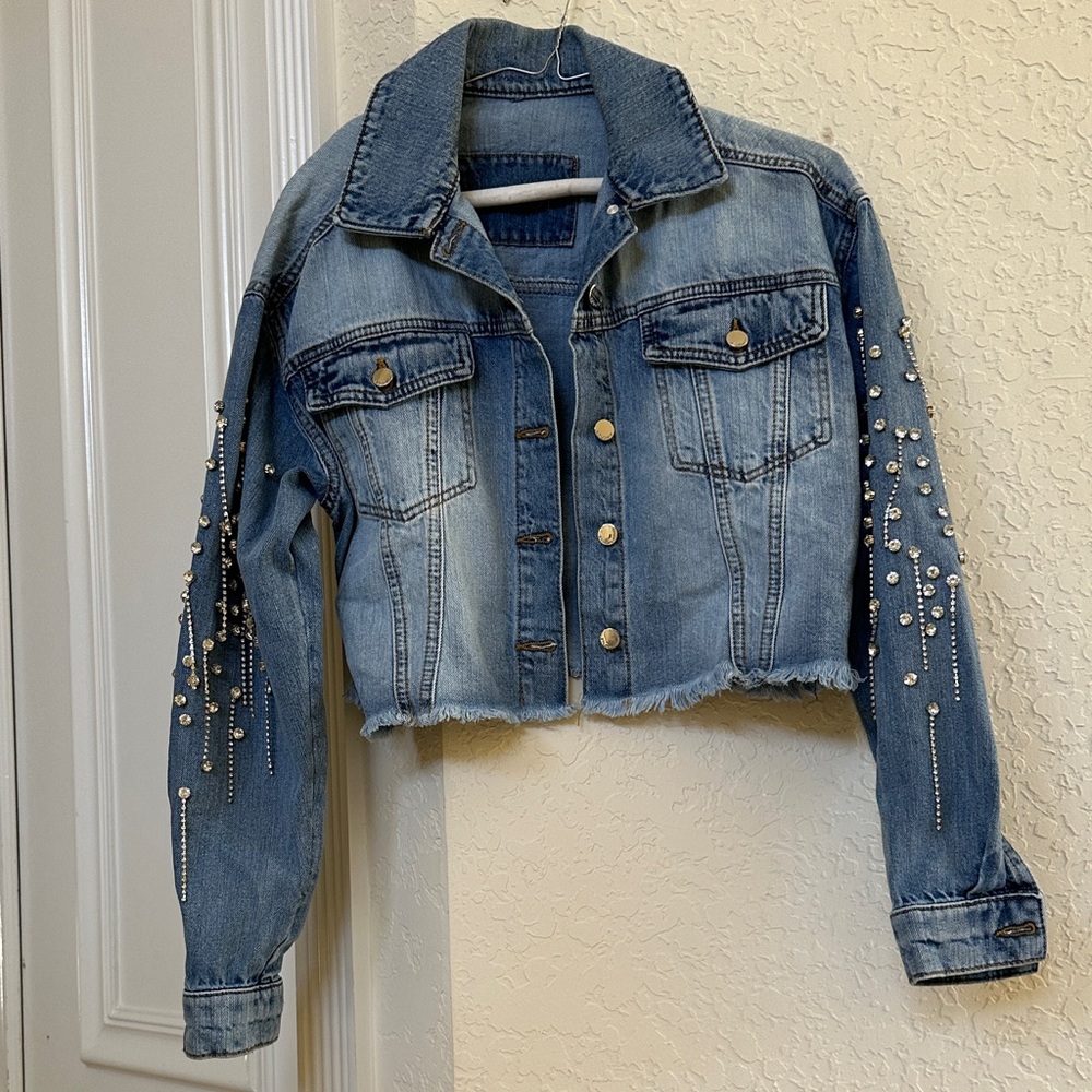 Studio F Crystals Embellished Denim Jacket